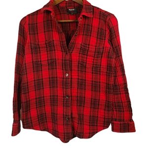 Madewell Red & Black Plaid Button Down Small